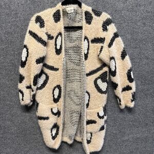 Leopard Print Cardigan Womens Small Tan Black BiBi Fuzzy Soft Trendy Y2K Animal